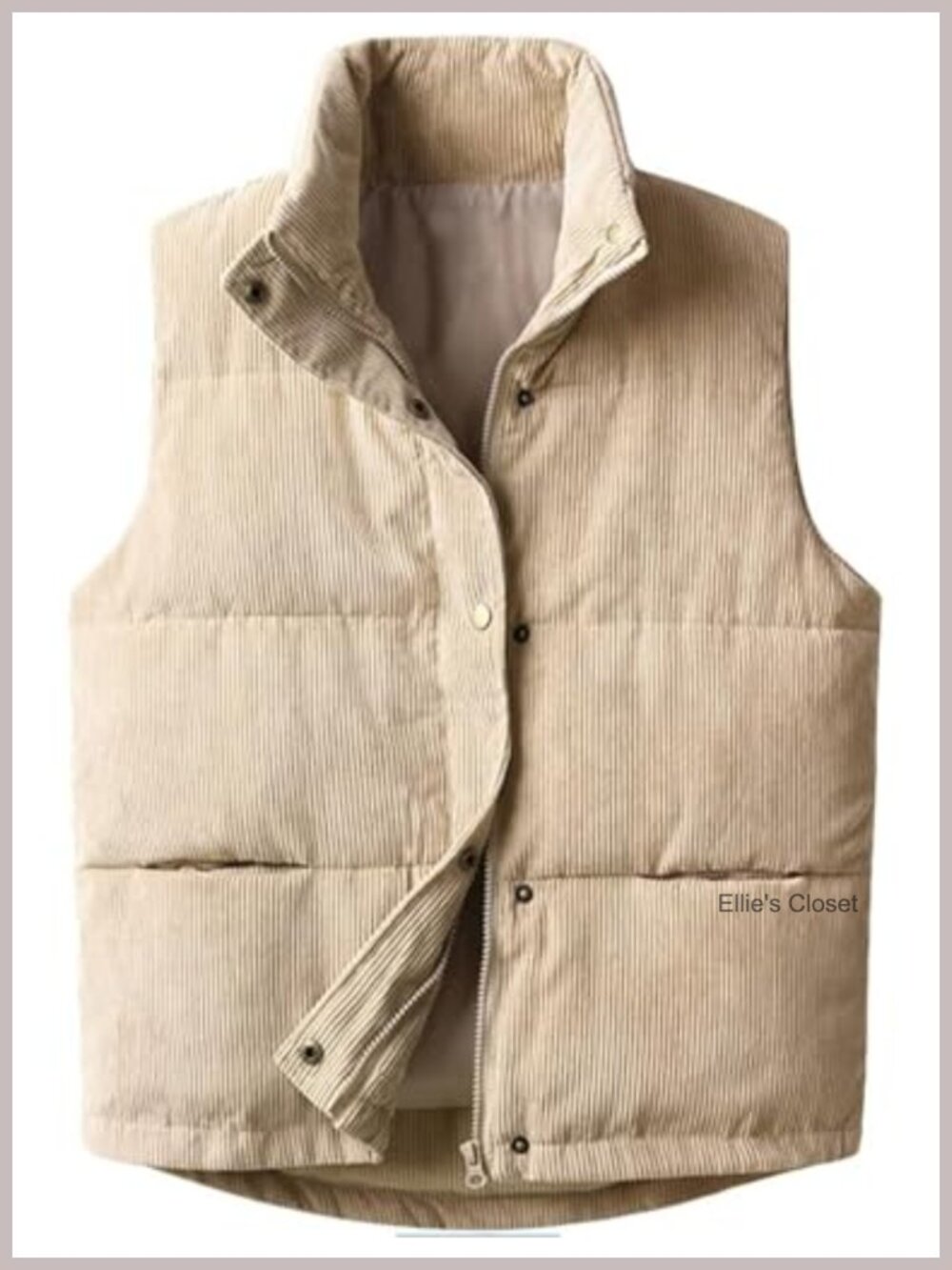 Women's Corduroy Puffer Vest Sleeveless Snap Zip Padded Gilet